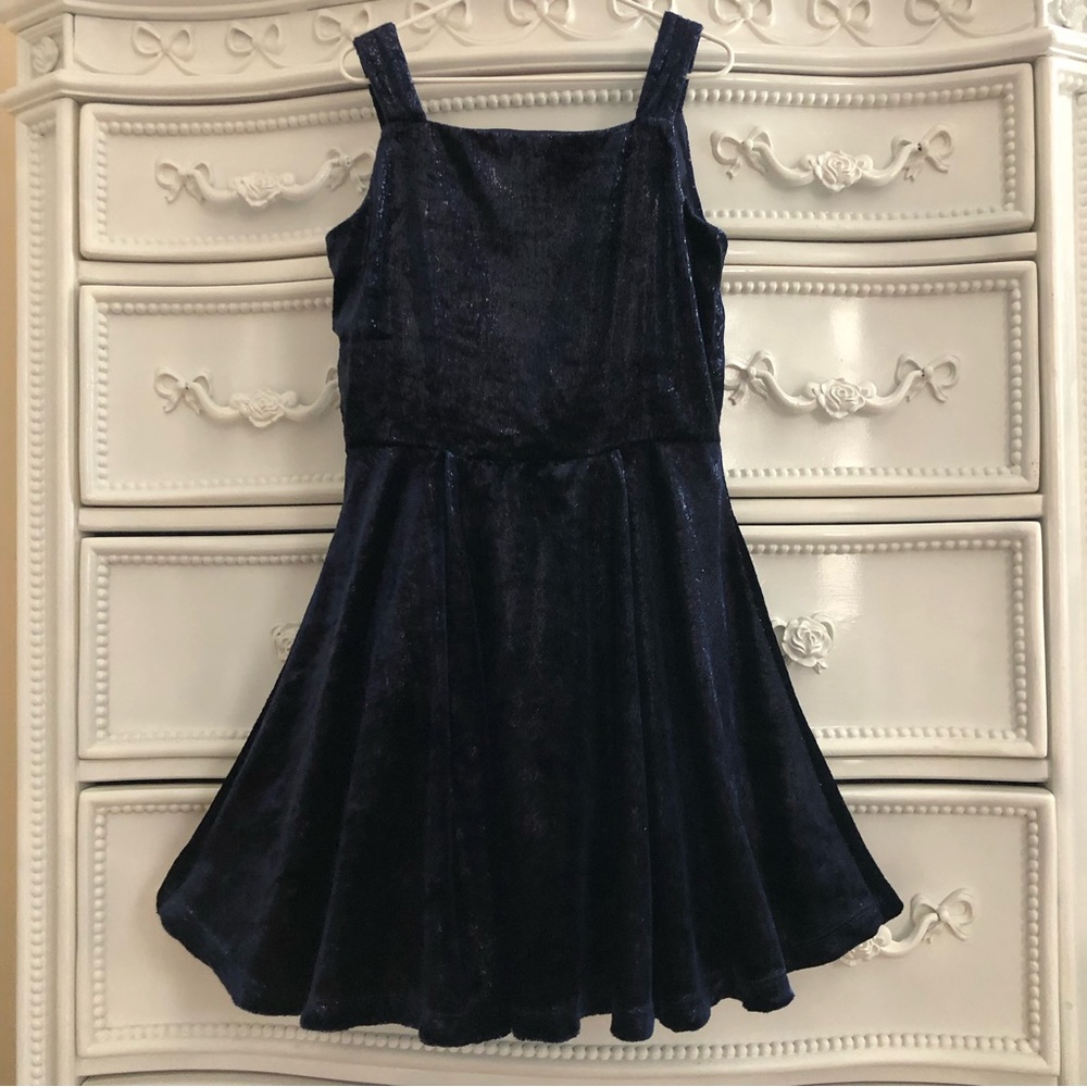 Hanna Banana Dark Blue Velvet Party dress Fur look sparkle girls 7